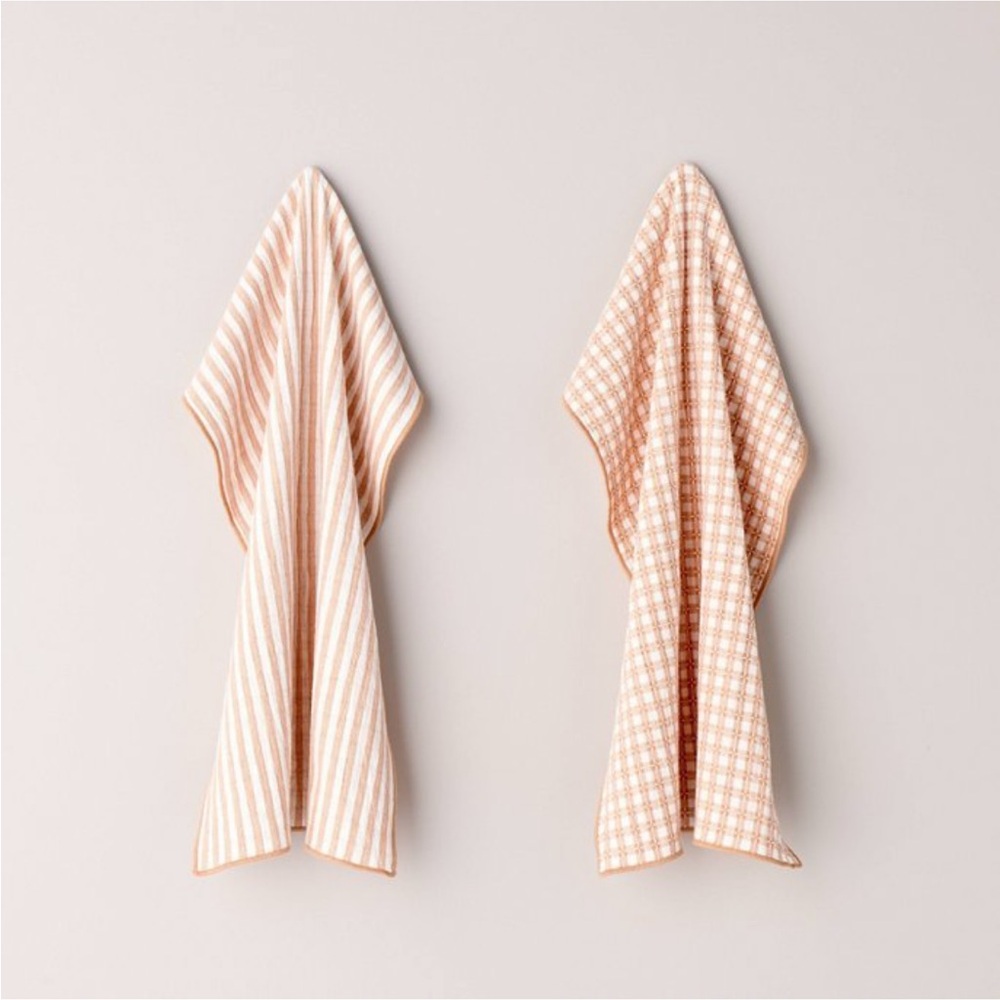 2ct Reversible Textured Gingham/Stripe Kitchen Towel Set Blush - Hearth & Hand